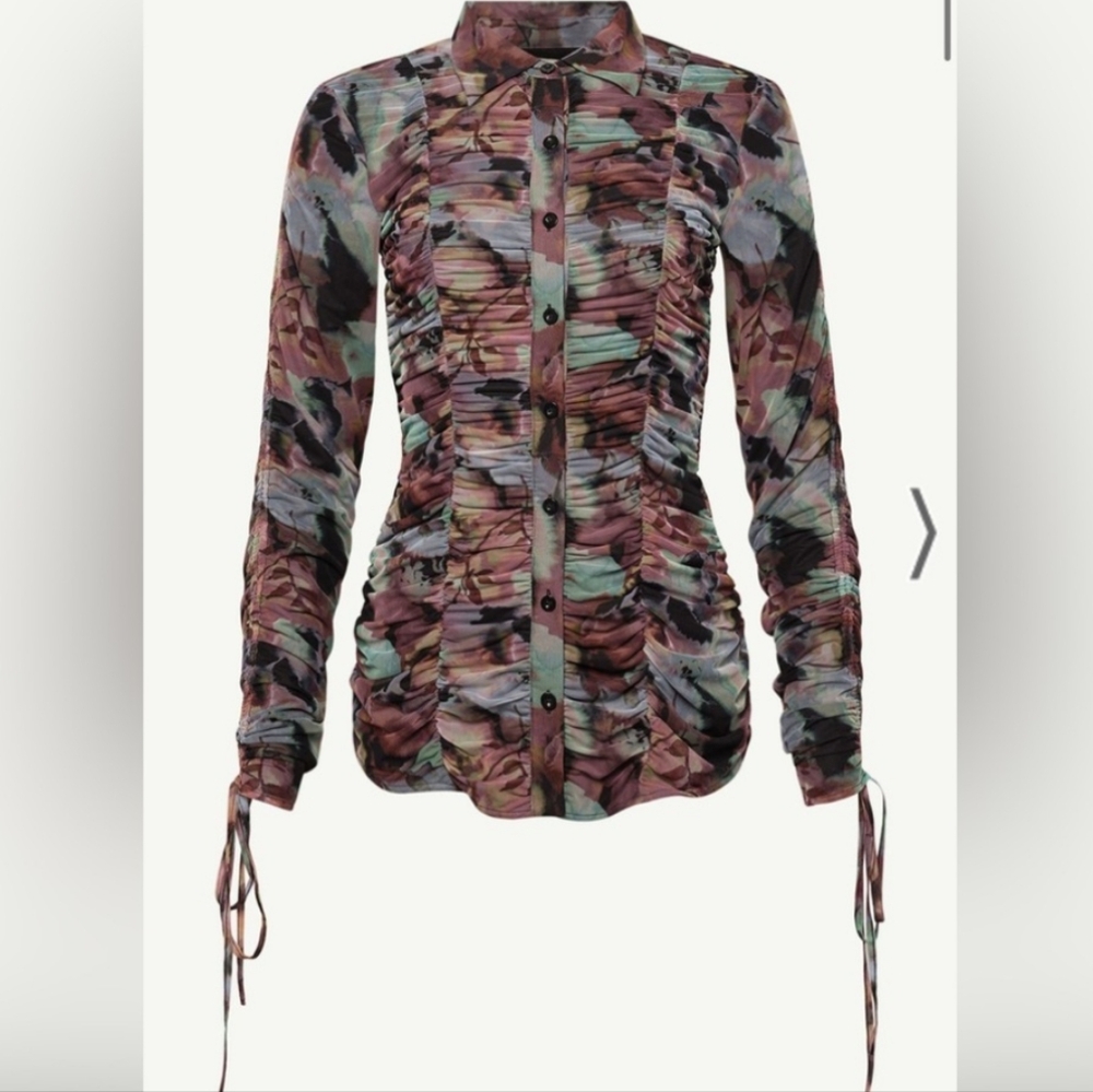NWT Veiled Collection Mesh Multicolor Ruched Blouse XS